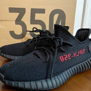 Yeezy Black and Red Athletic Shoes